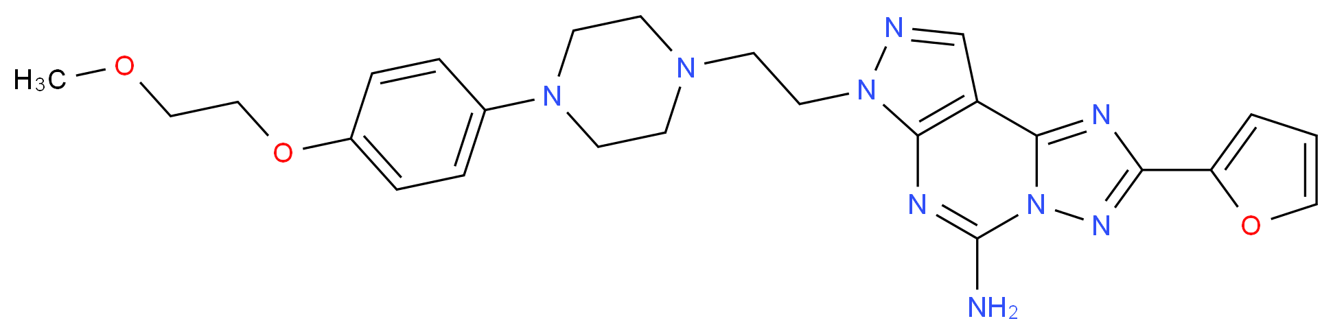 4-(furan-2-yl)-10-(2-{4-[4-(2-methoxyethoxy)phenyl]piperazin-1-yl}ethyl)-3,5,6,8,10,11-hexaazatricyclo[7.3.0.0<sup>2</sup>,<sup>6</sup>]dodeca-1(9),2,4,7,11-pentaen-7-amine_分子结构_CAS_377727-87-2