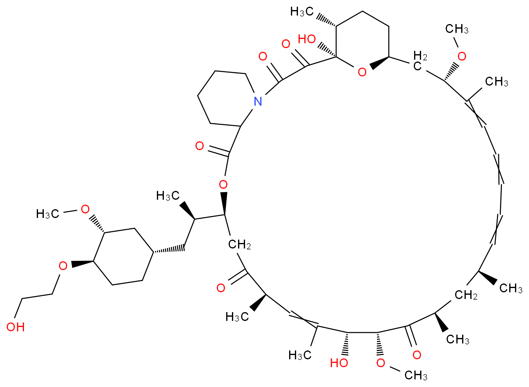 (1R,12S,15R,18R,19R,21R,23S,30S,32S,35R)-1,18-dihydroxy-12-[(2R)-1-[(1S,3R,4R)-4-(2-hydroxyethoxy)-3-methoxycyclohexyl]propan-2-yl]-19,30-dimethoxy-15,17,21,23,29,35-hexamethyl-11,36-dioxa-4-azatricyclo[30.3.1.0<sup>4</sup>,<sup>9</sup>]hexatriaconta-16,24,26,28-tetraene-2,3,10,14,20-pentone_分子结构_CAS_159351-69-6