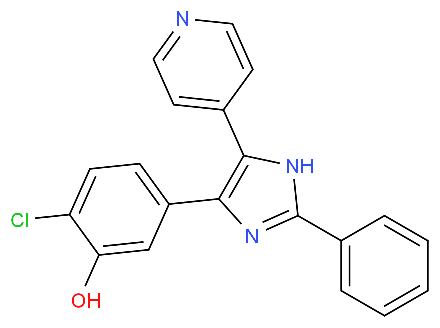 2-Chloro-5-(2-phenyl-5-(pyridin-4-yl)-1H-imidazol-4-yl)phenol_分子结构_CAS_303727-31-3)