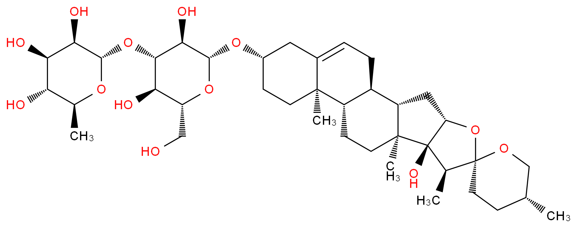 (2S,3R,4R,5R,6S)-2-{[(2R,3R,4S,5R,6R)-3,5-dihydroxy-2-(hydroxymethyl)-6-[(1'R,2R,2'S,4'S,5R,7'S,8'S,9'S,12'S,13'R,16'S)-5,7',9',13'-tetramethyl-5'-oxaspiro[oxane-2,6'-pentacyclo[10.8.0.0<sup>2</sup>,<sup>9</sup>.0<sup>4</sup>,<sup>8</sup>.0<sup>1</sup><sup>3</sup>,<sup>1</sup><sup>8</sup>]icosan]-18'-en-8'-oloxy]oxan-4-yl]oxy}-6-methyloxane-3,4,5-triol_分子结构_CAS_1038922-95-0