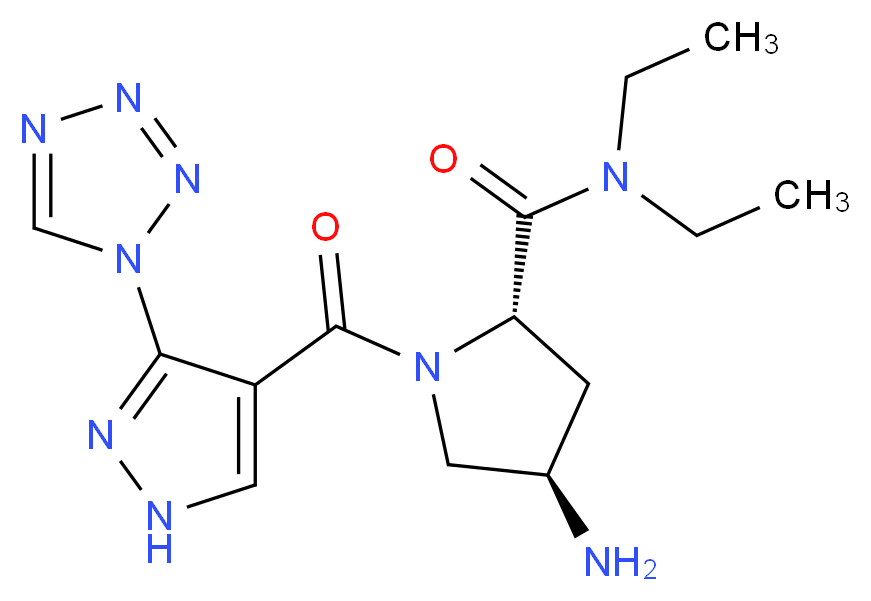 (2S,4R)-4-amino-N,N-diethyl-1-{[3-(1H-tetrazol-1-yl)-1H-pyrazol-4-yl]carbonyl}pyrrolidine-2-carboxamide_分子结构_CAS_)