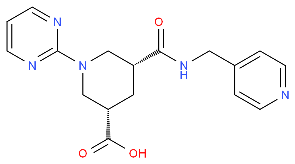 (3S*,5R*)-5-{[(4-pyridinylmethyl)amino]carbonyl}-1-(2-pyrimidinyl)-3-piperidinecarboxylic acid_分子结构_CAS_)