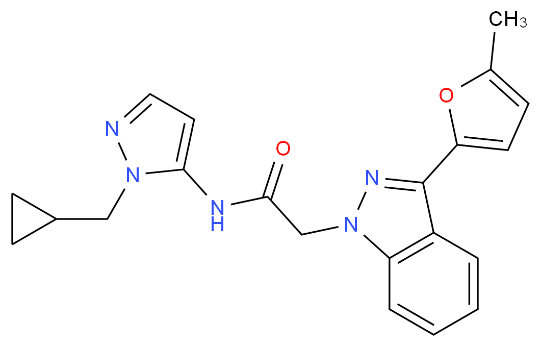 N-[1-(cyclopropylmethyl)-1H-pyrazol-5-yl]-2-[3-(5-methyl-2-furyl)-1H-indazol-1-yl]acetamide_分子结构_CAS_)