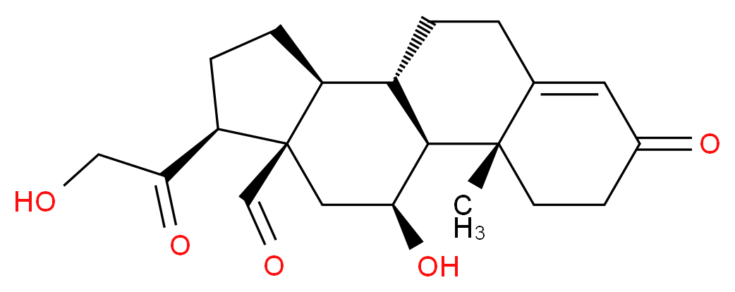 (1S,2R,10S,11S,14S,15R,17S)-17-hydroxy-14-(2-hydroxyacetyl)-2-methyl-5-oxotetracyclo[8.7.0.0<sup>2</sup>,<sup>7</sup>.0<sup>1</sup><sup>1</sup>,<sup>1</sup><sup>5</sup>]heptadec-6-ene-15-carbaldehyde_分子结构_CAS_52-39-1