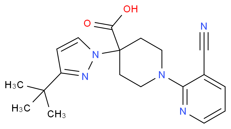 4-(3-tert-butyl-1H-pyrazol-1-yl)-1-(3-cyanopyridin-2-yl)piperidine-4-carboxylic acid_分子结构_CAS_)