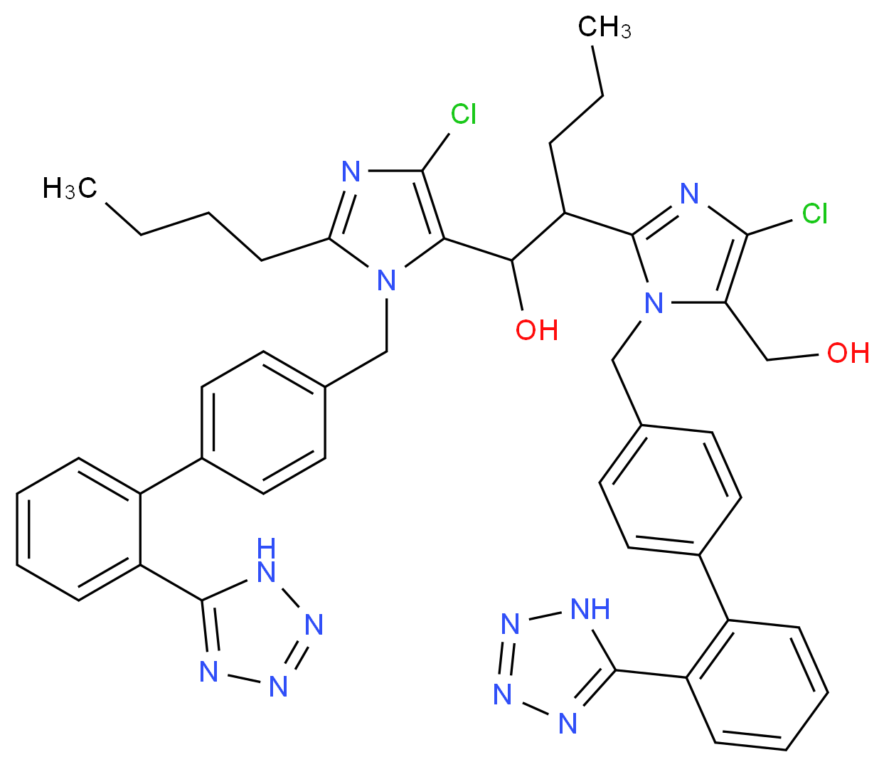 Losartan α-Butyl-losartan Aldehyde Adduct (Losartan Impurity)  _分子结构_CAS_1159977-48-6)