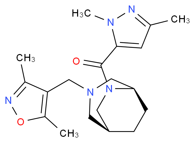 (1S*,5R*)-3-[(3,5-dimethyl-4-isoxazolyl)methyl]-6-[(1,3-dimethyl-1H-pyrazol-5-yl)carbonyl]-3,6-diazabicyclo[3.2.2]nonane_分子结构_CAS_)