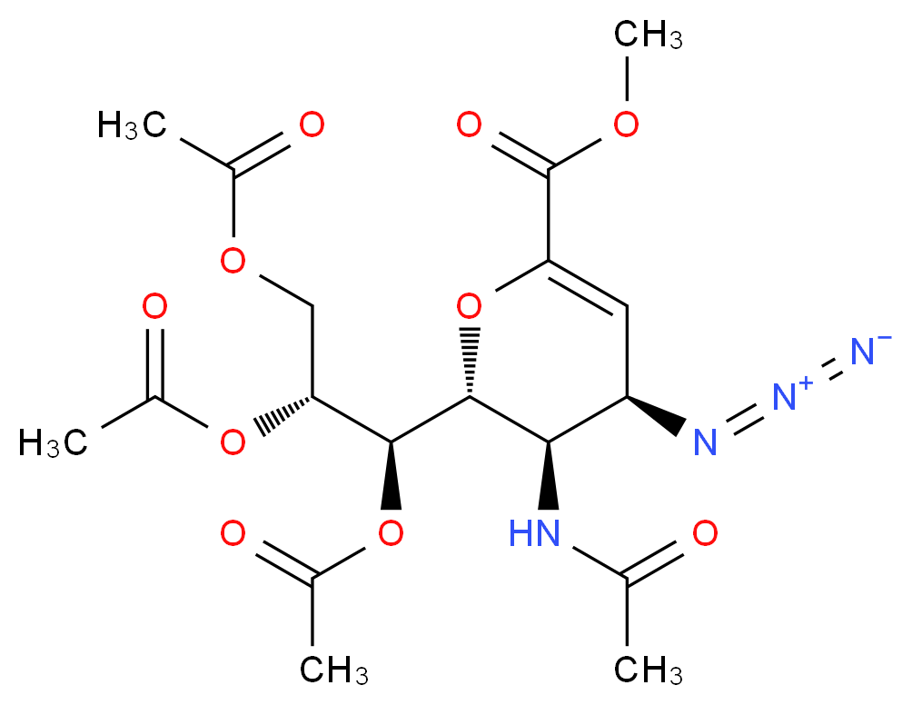 methyl (2R,3R,4R)-4-azido-3-acetamido-2-[(1R,2R)-1,2,3-tris(acetyloxy)propyl]-3,4-dihydro-2H-pyran-6-carboxylate_分子结构_CAS_130525-58-5