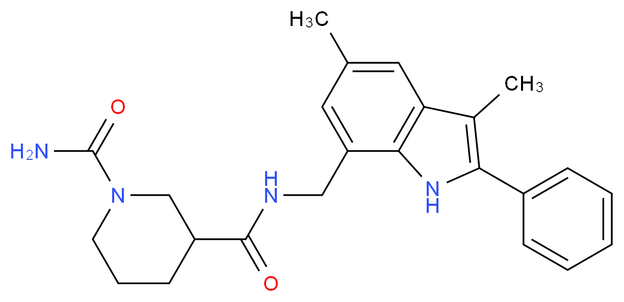 N~3~-[(3,5-dimethyl-2-phenyl-1H-indol-7-yl)methyl]-1,3-piperidinedicarboxamide_分子结构_CAS_)