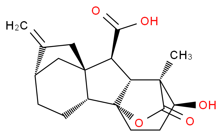 (1R,2R,5S,8R,9S,10R,11S,12S)-12-hydroxy-11-methyl-6-methylidene-16-oxo-15-oxapentacyclo[9.3.2.1<sup>5</sup>,<sup>8</sup>.0<sup>1</sup>,<sup>1</sup><sup>0</sup>.0<sup>2</sup>,<sup>8</sup>]heptadecane-9-carboxylic acid_分子结构_CAS_468-44-0