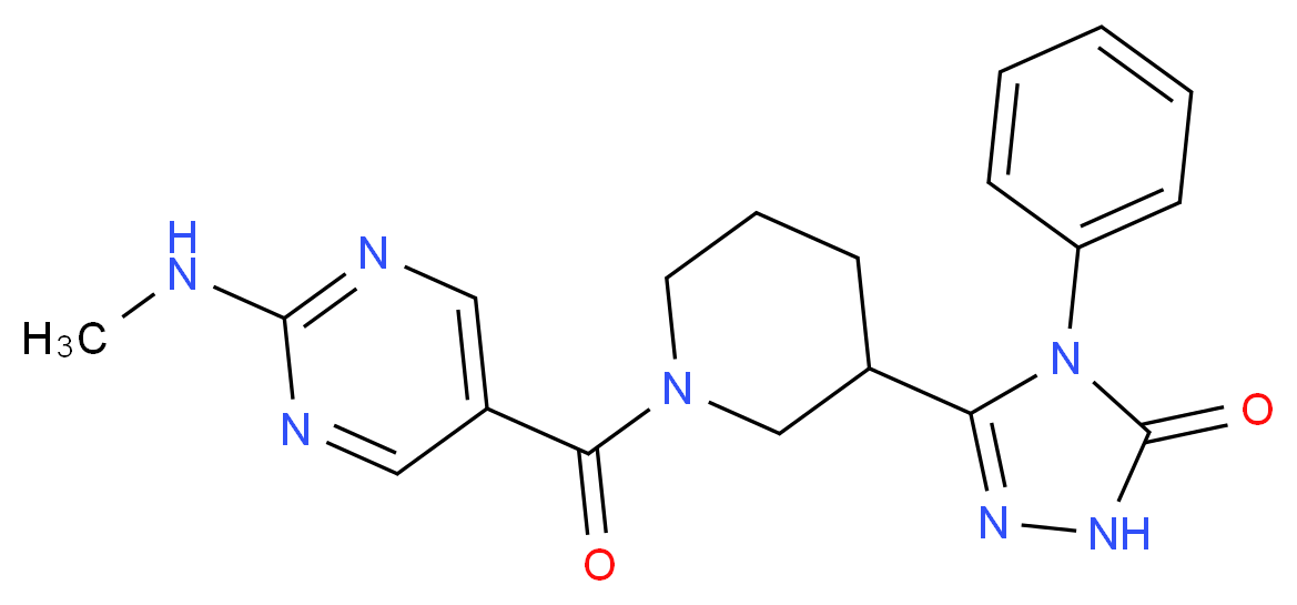 5-(1-{[2-(methylamino)pyrimidin-5-yl]carbonyl}piperidin-3-yl)-4-phenyl-2,4-dihydro-3H-1,2,4-triazol-3-one_分子结构_CAS_)