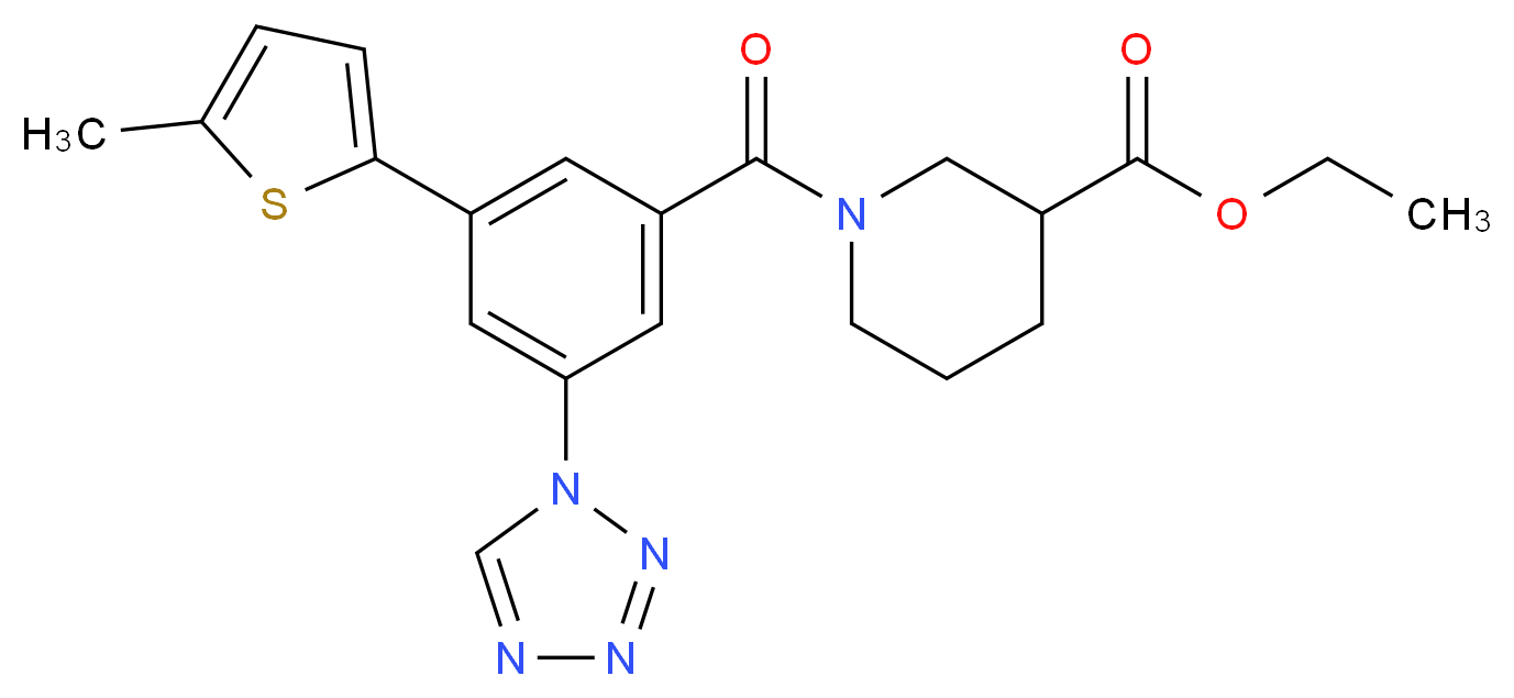 ethyl 1-[3-(5-methyl-2-thienyl)-5-(1H-tetrazol-1-yl)benzoyl]-3-piperidinecarboxylate_分子结构_CAS_)