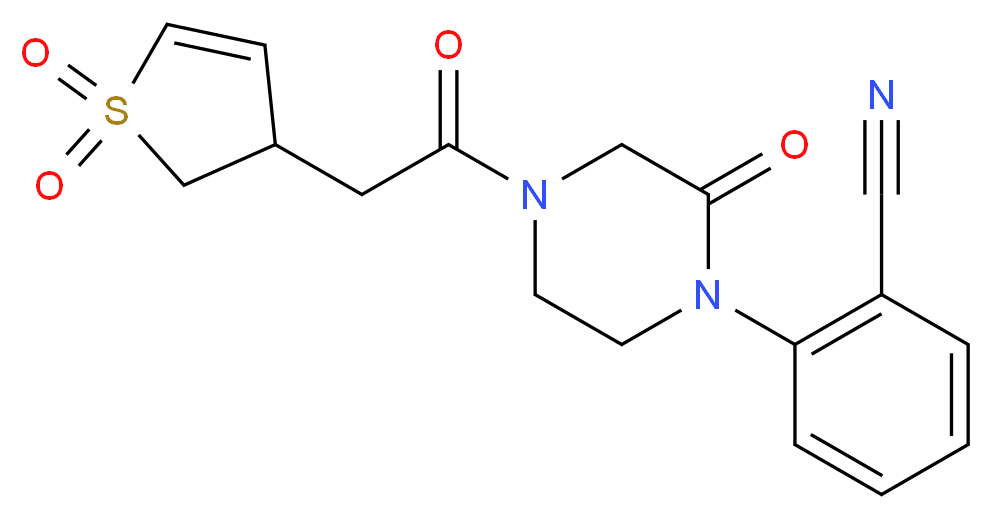 2-{4-[(1,1-dioxido-2,3-dihydro-3-thienyl)acetyl]-2-oxo-1-piperazinyl}benzonitrile_分子结构_CAS_)