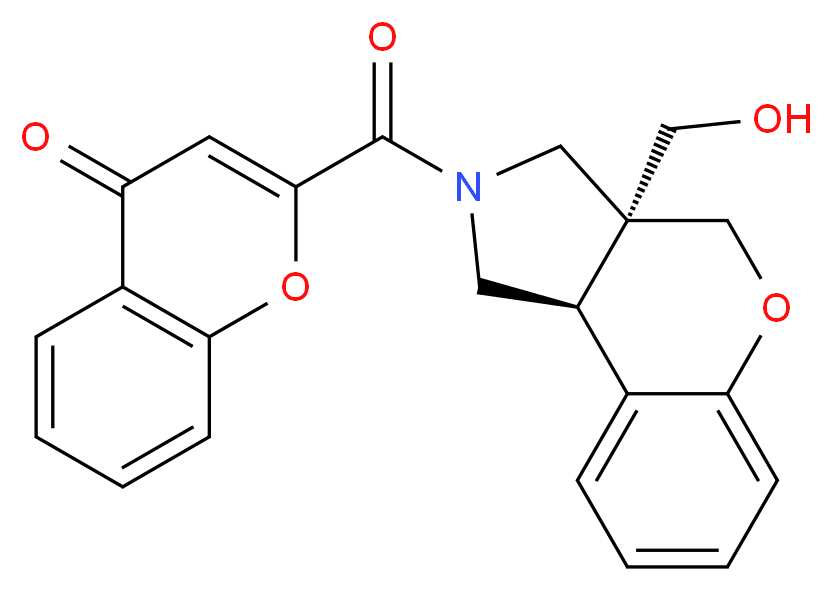 2-{[(3aS*,9bS*)-3a-(hydroxymethyl)-1,3a,4,9b-tetrahydrochromeno[3,4-c]pyrrol-2(3H)-yl]carbonyl}-4H-chromen-4-one_分子结构_CAS_)