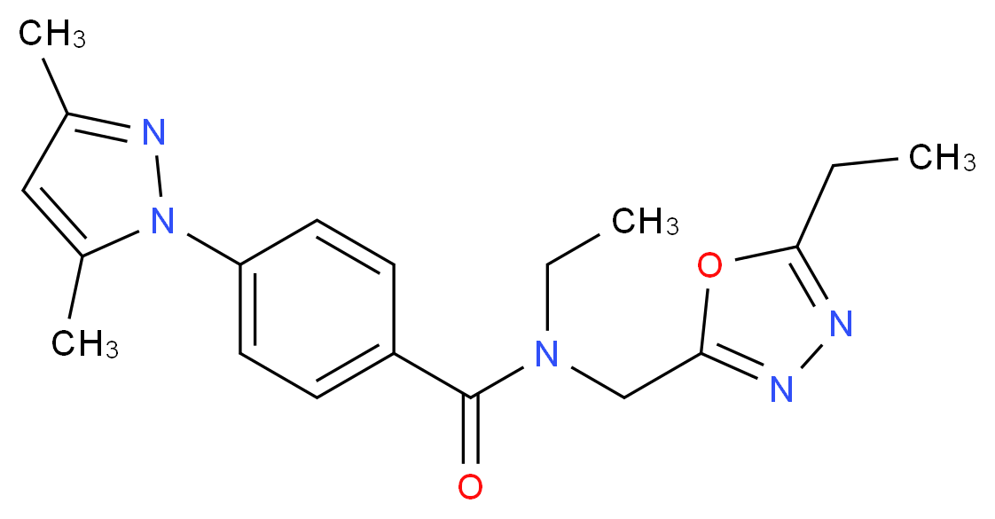4-(3,5-dimethyl-1H-pyrazol-1-yl)-N-ethyl-N-[(5-ethyl-1,3,4-oxadiazol-2-yl)methyl]benzamide_分子结构_CAS_)