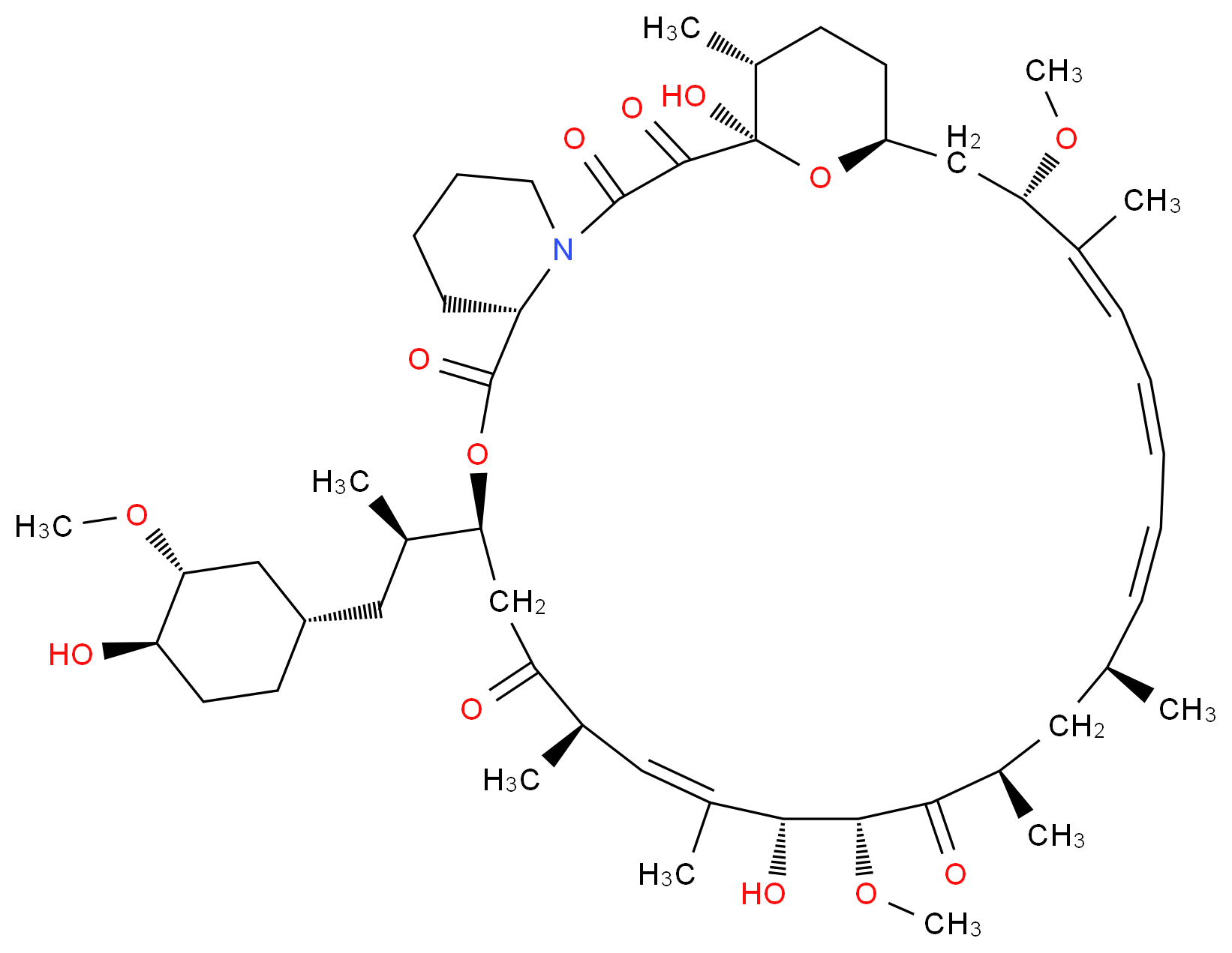 (1R,9S,12S,15R,16E,18R,19R,21R,23S,24E,26E,28Z,30S,32S,35R)-1,18-dihydroxy-12-[(2R)-1-[(1S,3R,4R)-4-hydroxy-3-methoxycyclohexyl]propan-2-yl]-19,30-dimethoxy-15,17,21,23,29,35-hexamethyl-11,36-dioxa-4-azatricyclo[30.3.1.0<sup>4</sup>,<sup>9</sup>]hexatriaconta-16,24,26,28-tetraene-2,3,10,14,20-pentone_分子结构_CAS_53123-88-9