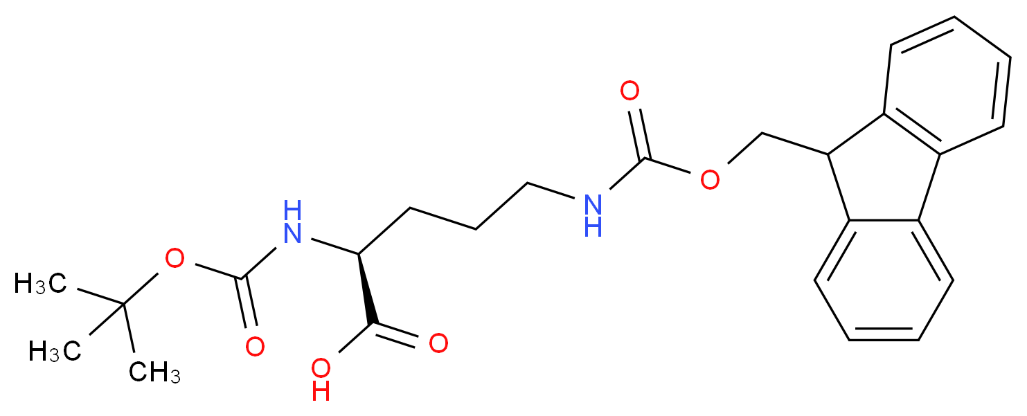 (2S)-2-{[(tert-butoxy)carbonyl]amino}-5-{[(9H-fluoren-9-ylmethoxy)carbonyl]amino}pentanoic acid_分子结构_CAS_150828-96-9