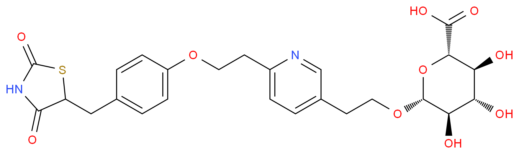 (2S,3S,4S,5R,6R)-6-{2-[6-(2-{4-[(2,4-dioxo-1,3-thiazolidin-5-yl)methyl]phenoxy}ethyl)pyridin-3-yl]ethoxy}-3,4,5-trihydroxyoxane-2-carboxylic acid_分子结构_CAS_625853-75-0
