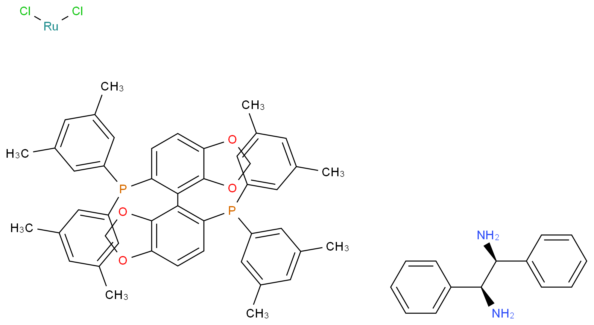 (1S,2S)-1,2-diphenylethane-1,2-diamine; (4-{5-[bis(3,5-dimethylphenyl)phosphanyl]-2H-1,3-benzodioxol-4-yl}-2H-1,3-benzodioxol-5-yl)bis(3,5-dimethylphenyl)phosphane; dichlororuthenium_分子结构_CAS_944450-46-8