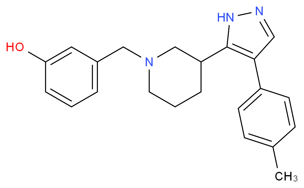 3-({3-[4-(4-methylphenyl)-1H-pyrazol-5-yl]piperidin-1-yl}methyl)phenol_分子结构_CAS_)