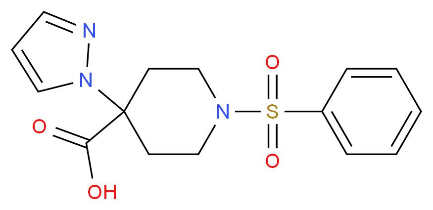 1-(phenylsulfonyl)-4-(1H-pyrazol-1-yl)piperidine-4-carboxylic acid_分子结构_CAS_)