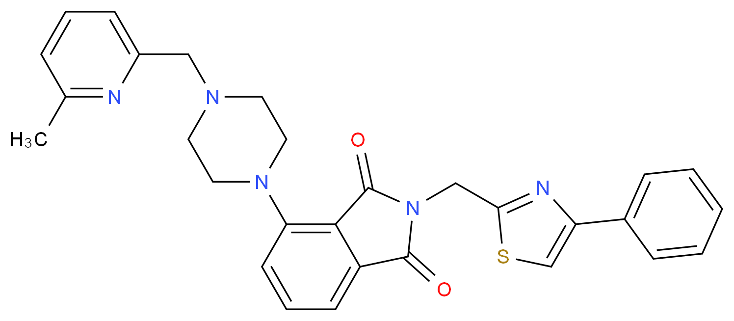 4-{4-[(6-methyl-2-pyridinyl)methyl]-1-piperazinyl}-2-[(4-phenyl-1,3-thiazol-2-yl)methyl]-1H-isoindole-1,3(2H)-dione_分子结构_CAS_)