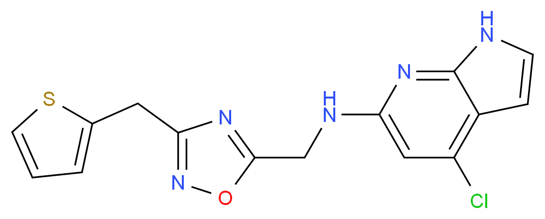 4-chloro-N-{[3-(2-thienylmethyl)-1,2,4-oxadiazol-5-yl]methyl}-1H-pyrrolo[2,3-b]pyridin-6-amine_分子结构_CAS_)