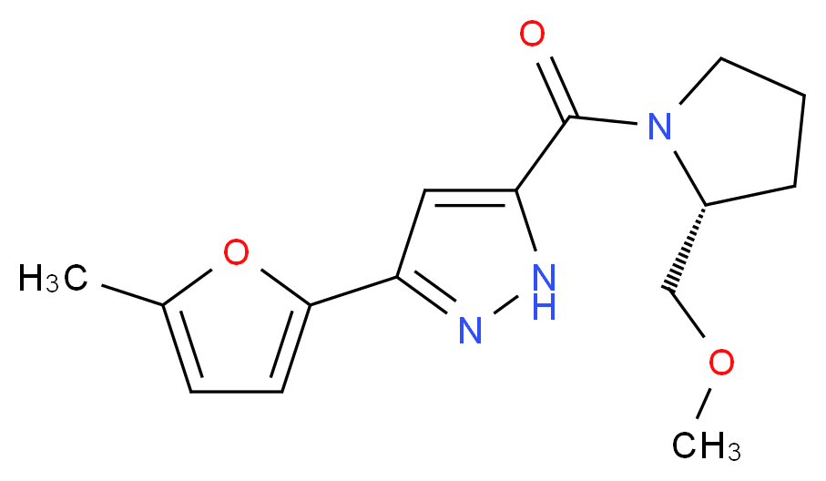 5-{[(2R)-2-(methoxymethyl)pyrrolidin-1-yl]carbonyl}-3-(5-methyl-2-furyl)-1H-pyrazole_分子结构_CAS_)
