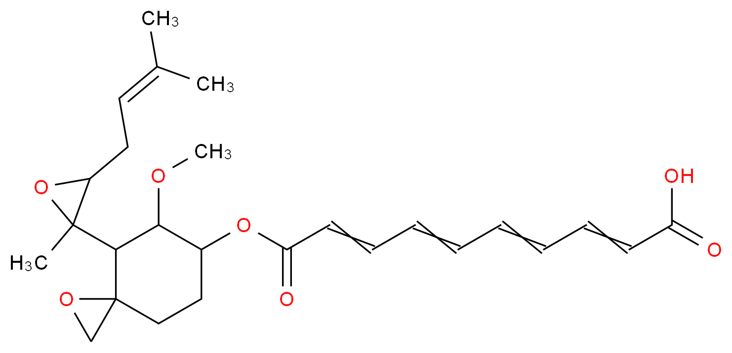 10-({5-methoxy-4-[2-methyl-3-(3-methylbut-2-en-1-yl)oxiran-2-yl]-1-oxaspiro[2.5]octan-6-yl}oxy)-10-oxodeca-2,4,6,8-tetraenoic acid_分子结构_CAS_23110-15-8