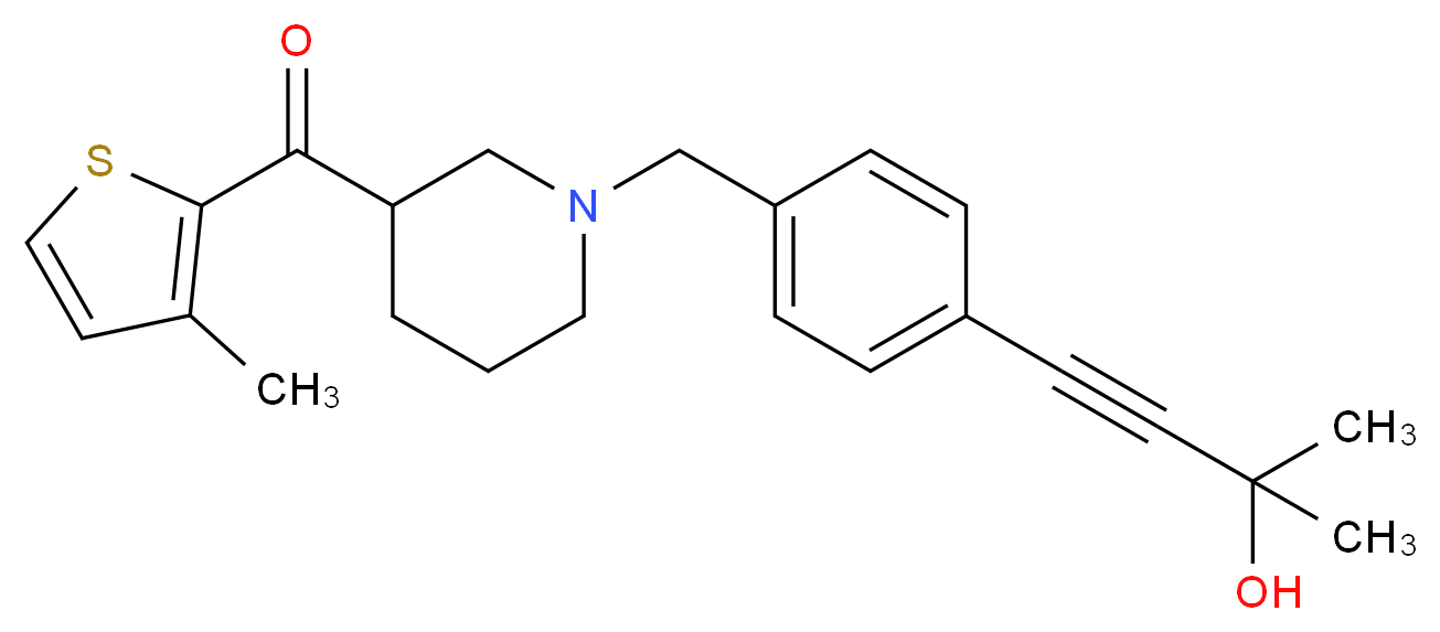 {1-[4-(3-hydroxy-3-methyl-1-butyn-1-yl)benzyl]-3-piperidinyl}(3-methyl-2-thienyl)methanone_分子结构_CAS_)