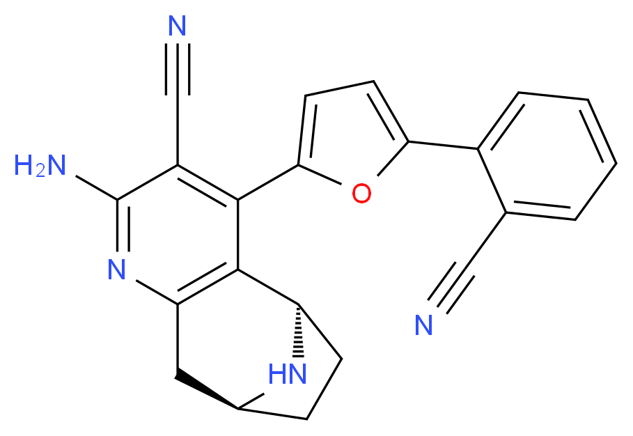 (5R*,8S*)-2-amino-4-[5-(2-cyanophenyl)-2-furyl]-6,7,8,9-tetrahydro-5H-5,8-epiminocyclohepta[b]pyridine-3-carbonitrile_分子结构_CAS_)