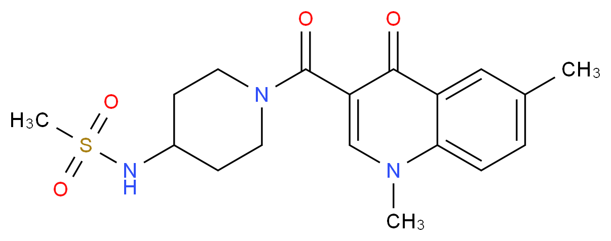N-{1-[(1,6-dimethyl-4-oxo-1,4-dihydro-3-quinolinyl)carbonyl]-4-piperidinyl}methanesulfonamide_分子结构_CAS_)