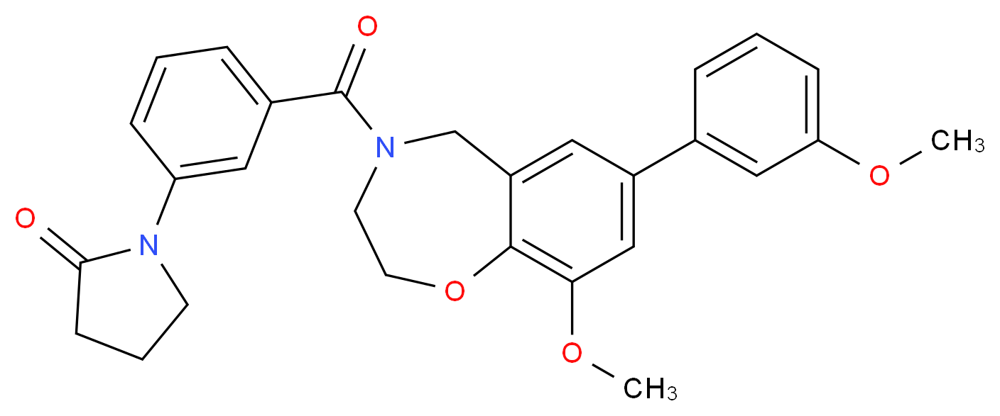 1-(3-{[9-methoxy-7-(3-methoxyphenyl)-2,3-dihydro-1,4-benzoxazepin-4(5H)-yl]carbonyl}phenyl)-2-pyrrolidinone_分子结构_CAS_)