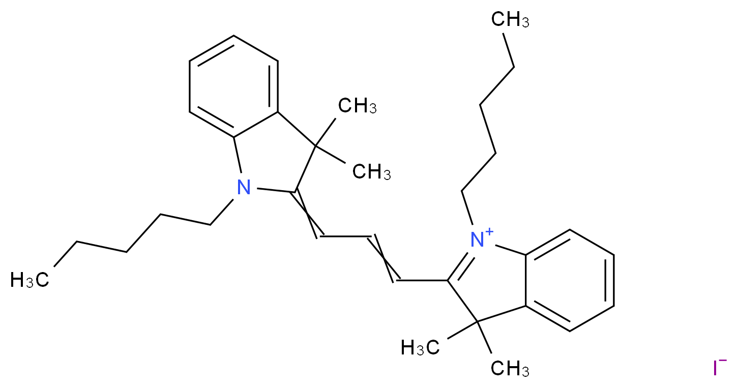 2-[3-(3,3-dimethyl-1-pentyl-2,3-dihydro-1H-indol-2-ylidene)prop-1-en-1-yl]-3,3-dimethyl-1-pentyl-3H-indol-1-ium iodide_分子结构_CAS_53290-46-3