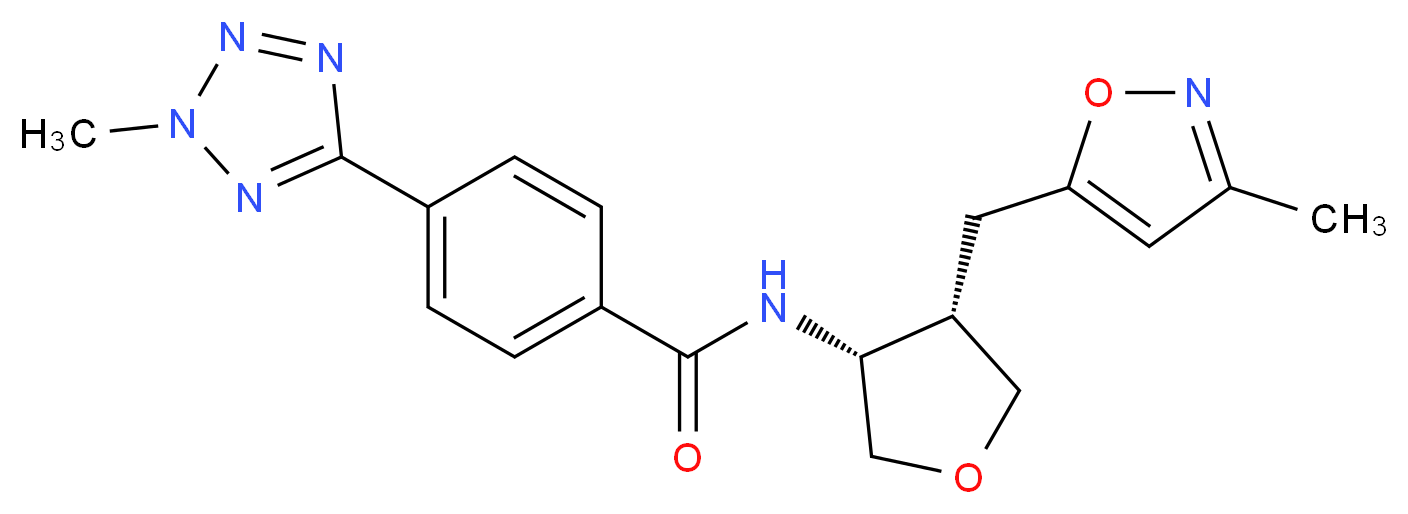 N-{(3R*,4S*)-4-[(3-methylisoxazol-5-yl)methyl]tetrahydrofuran-3-yl}-4-(2-methyl-2H-tetrazol-5-yl)benzamide_分子结构_CAS_)