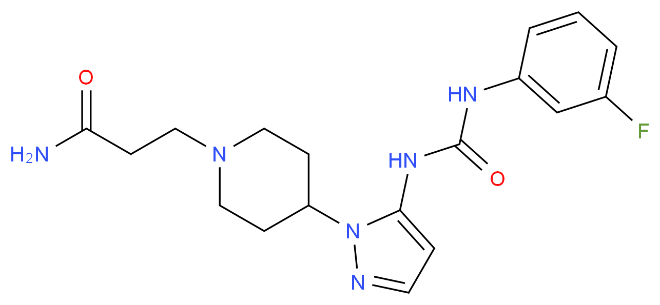 3-{4-[5-({[(3-fluorophenyl)amino]carbonyl}amino)-1H-pyrazol-1-yl]piperidin-1-yl}propanamide_分子结构_CAS_)