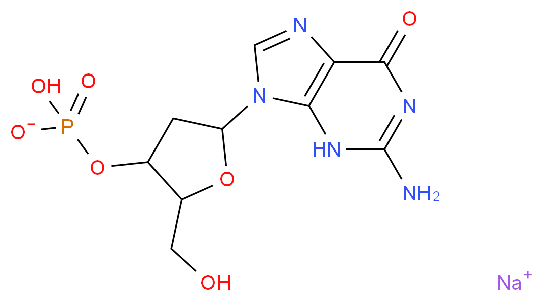 sodium 5-(2-amino-6-oxo-6,9-dihydro-3H-purin-9-yl)-2-(hydroxymethyl)oxolan-3-yl hydrogen phosphate_分子结构_CAS_102814-03-9