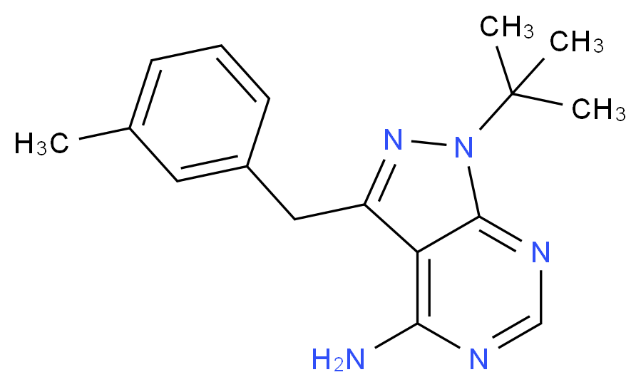 1-tert-butyl-3-[(3-methylphenyl)methyl]-1H-pyrazolo[3,4-d]pyrimidin-4-amine_分子结构_CAS_956025-83-5