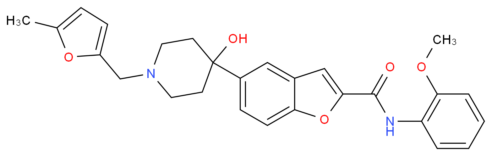 5-{4-hydroxy-1-[(5-methyl-2-furyl)methyl]-4-piperidinyl}-N-(2-methoxyphenyl)-1-benzofuran-2-carboxamide_分子结构_CAS_)