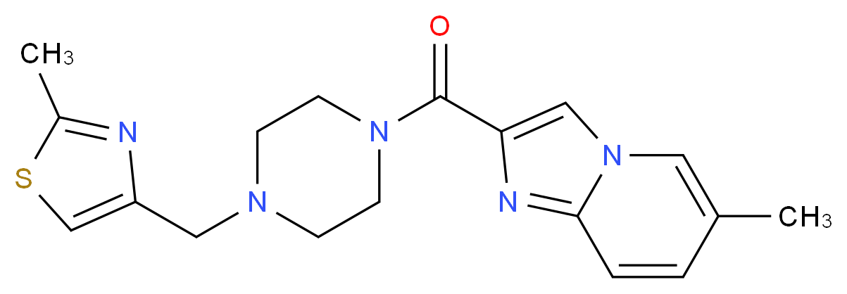 6-methyl-2-({4-[(2-methyl-1,3-thiazol-4-yl)methyl]-1-piperazinyl}carbonyl)imidazo[1,2-a]pyridine_分子结构_CAS_)