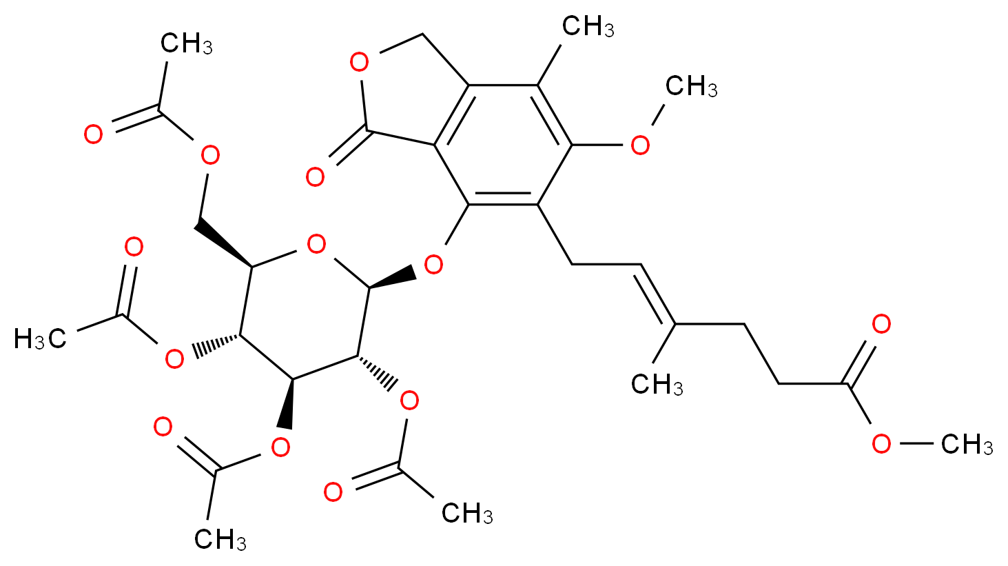 Mycophenolic Acid Methyl Ester Phenolic 6-(2,3,4,6-tetra-O-Acetyl-β-D-glucoside)_分子结构_CAS_1186295-42-0)