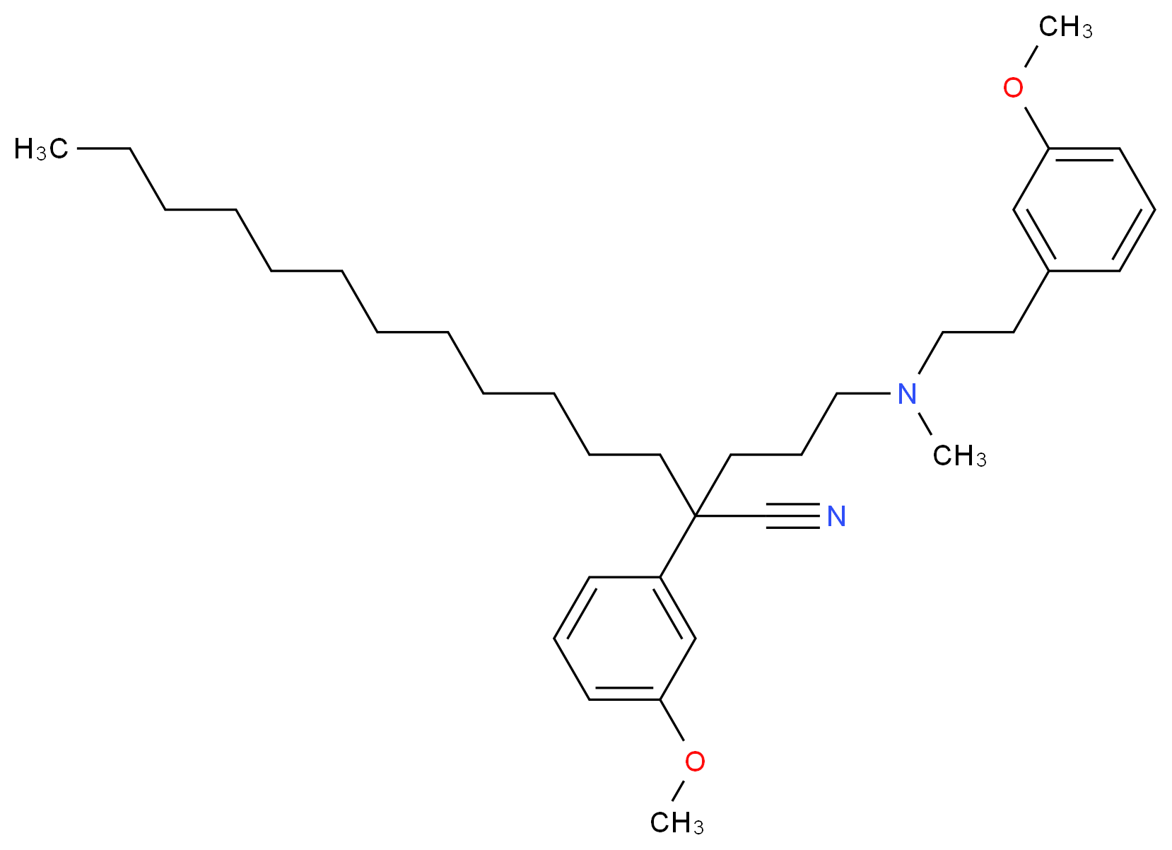 2-(3-methoxyphenyl)-2-(3-{[2-(3-methoxyphenyl)ethyl](methyl)amino}propyl)tetradecanenitrile_分子结构_CAS_83200-10-6