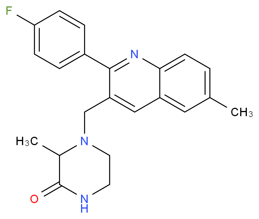 4-{[2-(4-fluorophenyl)-6-methyl-3-quinolinyl]methyl}-3-methyl-2-piperazinone_分子结构_CAS_)