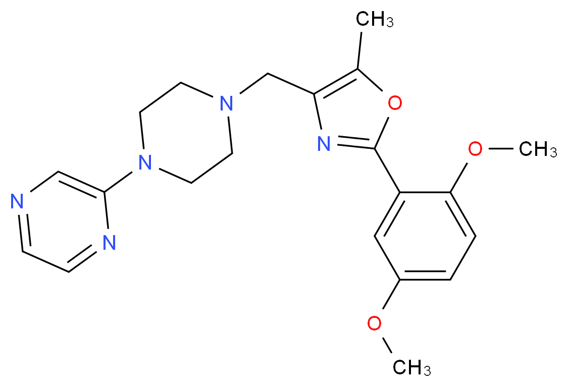 2-(4-{[2-(2,5-dimethoxyphenyl)-5-methyl-1,3-oxazol-4-yl]methyl}-1-piperazinyl)pyrazine_分子结构_CAS_)