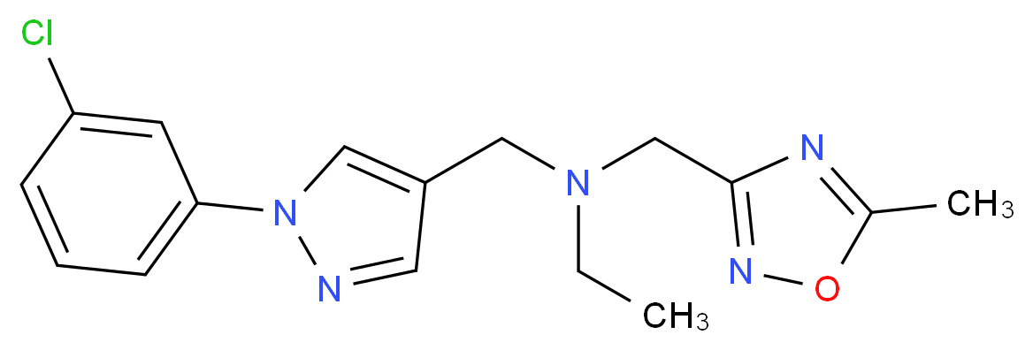 N-{[1-(3-chlorophenyl)-1H-pyrazol-4-yl]methyl}-N-[(5-methyl-1,2,4-oxadiazol-3-yl)methyl]ethanamine_分子结构_CAS_)