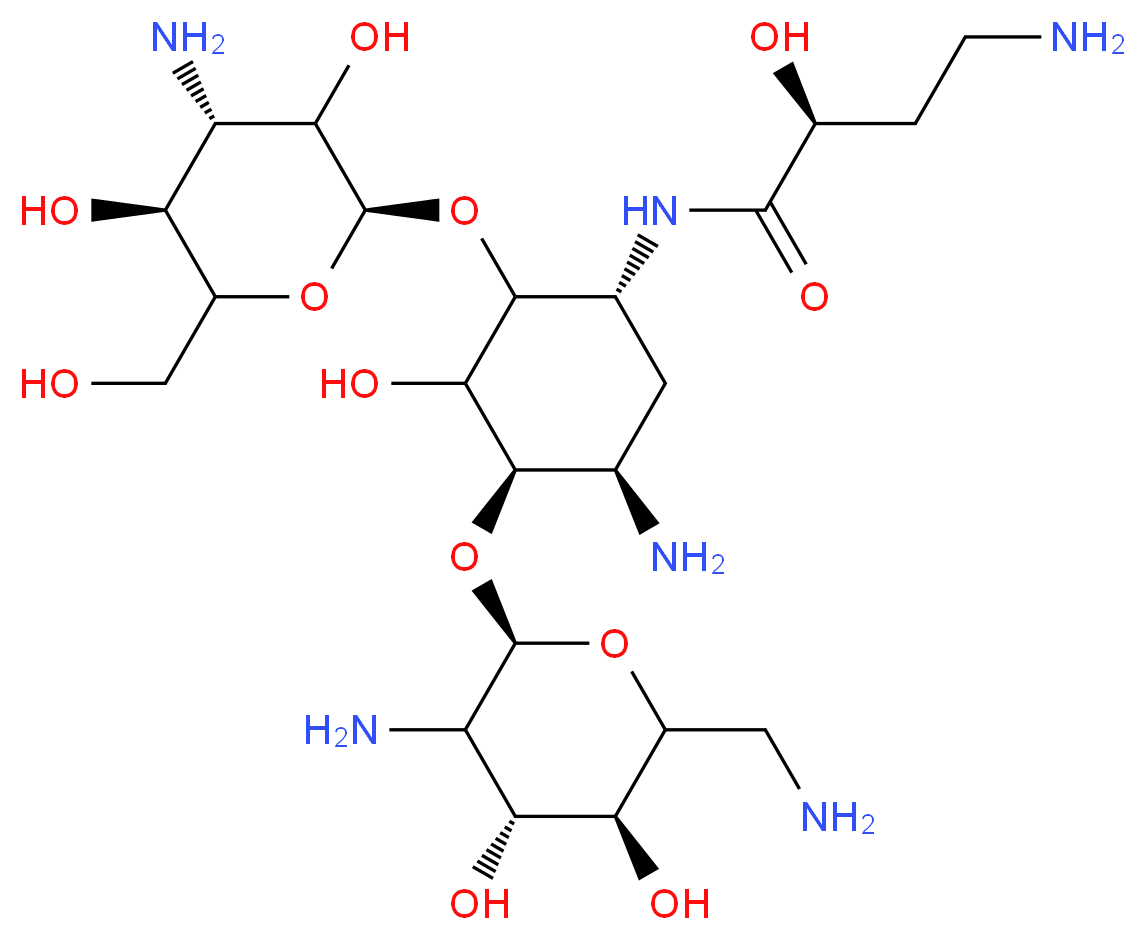 (2S)-4-amino-N-[(1R,4R,5R)-5-amino-2-{[(2S,4S,5S)-4-amino-3,5-dihydroxy-6-(hydroxymethyl)oxan-2-yl]oxy}-4-{[(2R,4R,5S)-3-amino-6-(aminomethyl)-4,5-dihydroxyoxan-2-yl]oxy}-3-hydroxycyclohexyl]-2-hydroxybutanamide_分子结构_CAS_48237-20-3