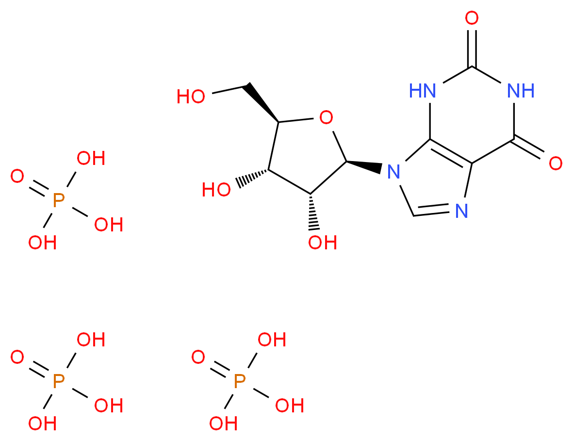 9-[(2R,3R,4S,5R)-3,4-dihydroxy-5-(hydroxymethyl)oxolan-2-yl]-2,3,6,9-tetrahydro-1H-purine-2,6-dione; tris(phosphoric acid)_分子结构_CAS_6253-56-1