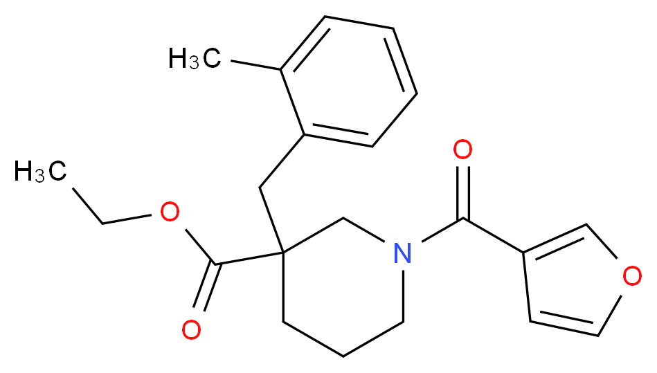 ethyl 1-(3-furoyl)-3-(2-methylbenzyl)-3-piperidinecarboxylate_分子结构_CAS_)