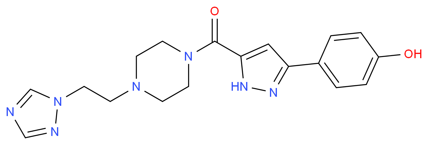 4-[5-({4-[2-(1H-1,2,4-triazol-1-yl)ethyl]-1-piperazinyl}carbonyl)-1H-pyrazol-3-yl]phenol_分子结构_CAS_)