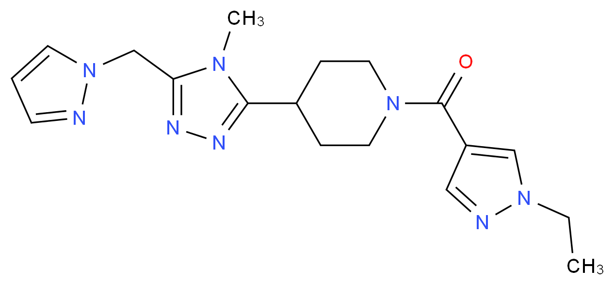 1-[(1-ethyl-1H-pyrazol-4-yl)carbonyl]-4-[4-methyl-5-(1H-pyrazol-1-ylmethyl)-4H-1,2,4-triazol-3-yl]piperidine_分子结构_CAS_)